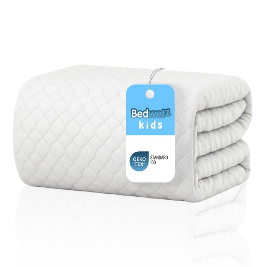 Bedwetz Kids bamboo waterproof mattress protector, folded, with STANDARD 100 by OEKO-TEX label