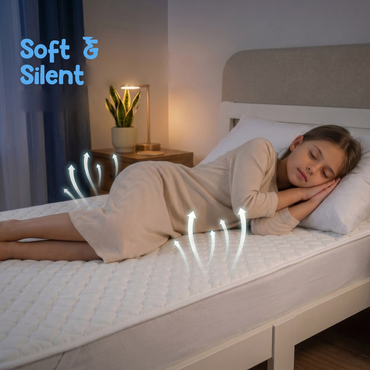 Soft and silent: a child asleep on the Bedwetz bamboo pad