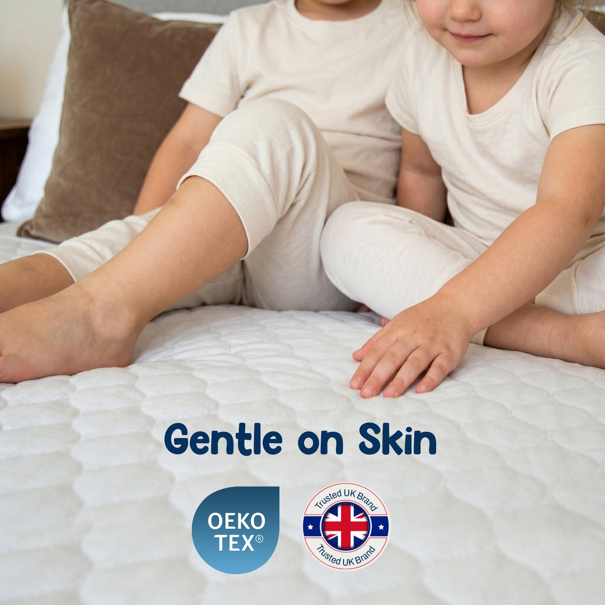 Gentle on skin: children sitting on the quilted bamboo pad