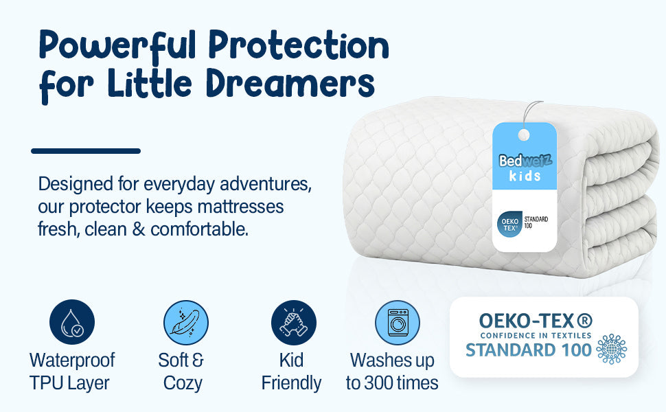 Powerful protection for little dreamers: Designed for everyday adventures, the Bedwetz bamboo pad keeps mattresses fresh, clean and comfortable, with a waterproof TPU layer and up to 300 washes.
