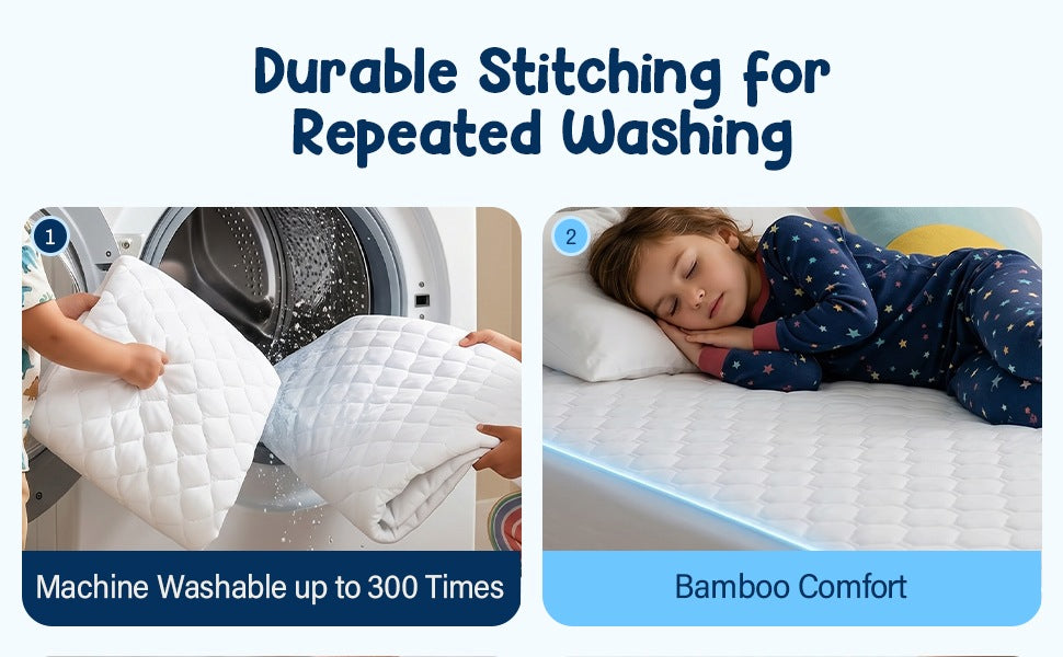 Durable stitching for repeated washing: Machine washable up to 300 times, with a soft bamboo top for comfortable nights.