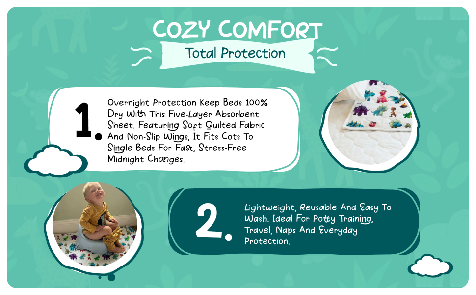 Cosy comfort, total protection: Five absorbent layers sit under a soft quilted top, with non-slip wings that keep everything where it should be.