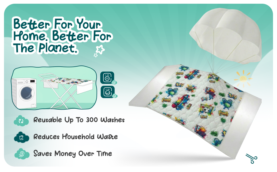 Better for your home, less waste: Reusable for up to 300 washes, so fewer disposable bed mats end up in the bin and you save money compared with buying disposables.