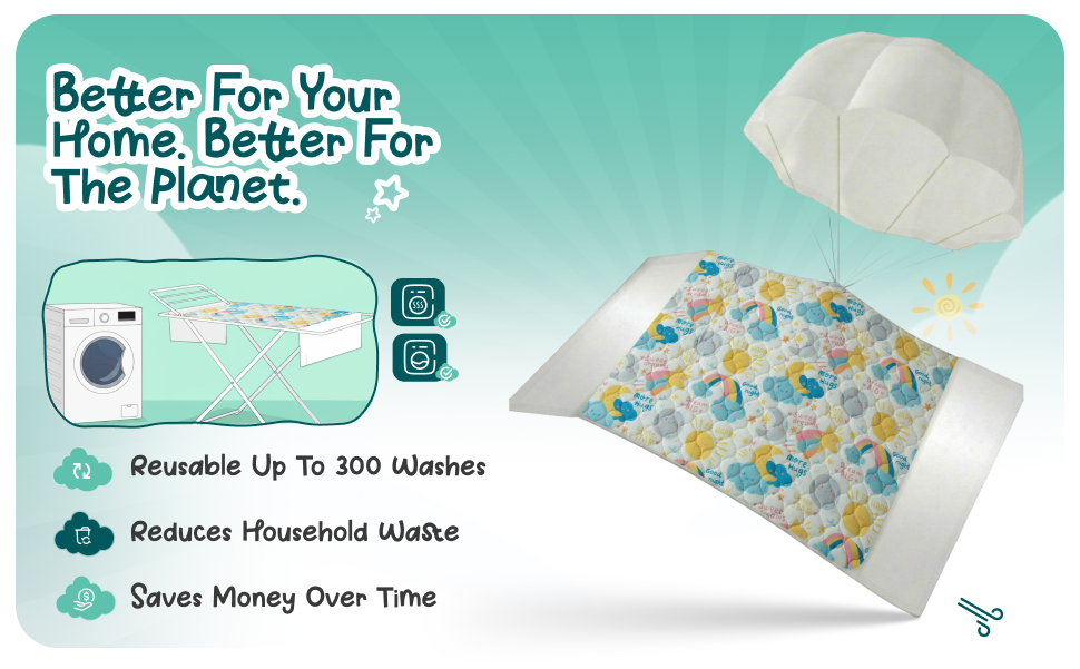 Better for your home, less waste: Reusable for up to 300 washes, so fewer disposable bed mats end up in the bin and you save money compared with buying disposables.