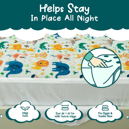 Tuck-in wings keep the Safari pad in place all night, 86 x 91 cm, fits single and toddler beds