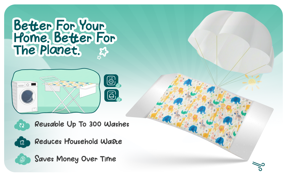 Better for your home, less waste: Reusable for up to 300 washes, so fewer disposable bed mats end up in the bin and you save money compared with buying disposables.