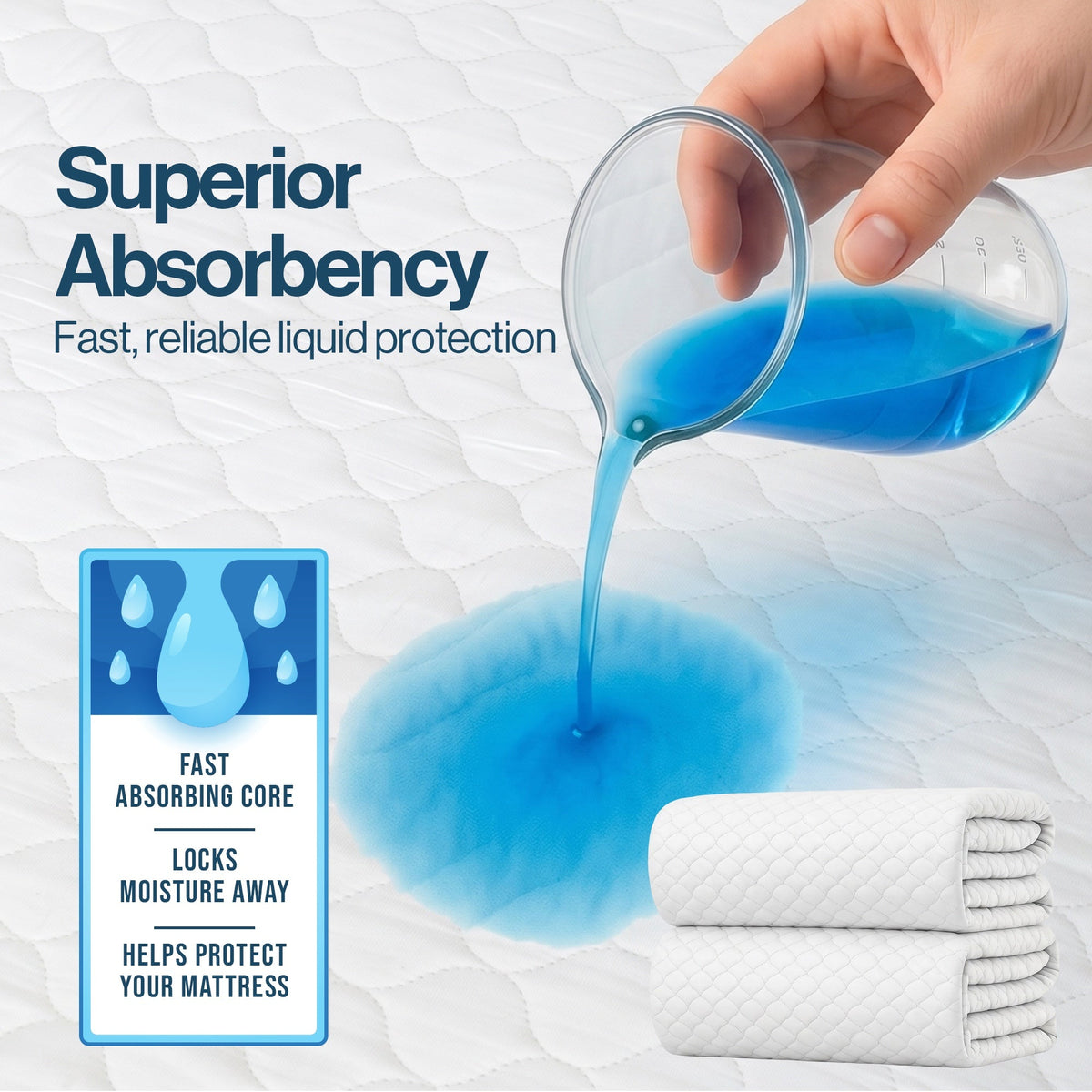 Superior absorbency: fast absorbing core locks moisture away and helps protect your mattress